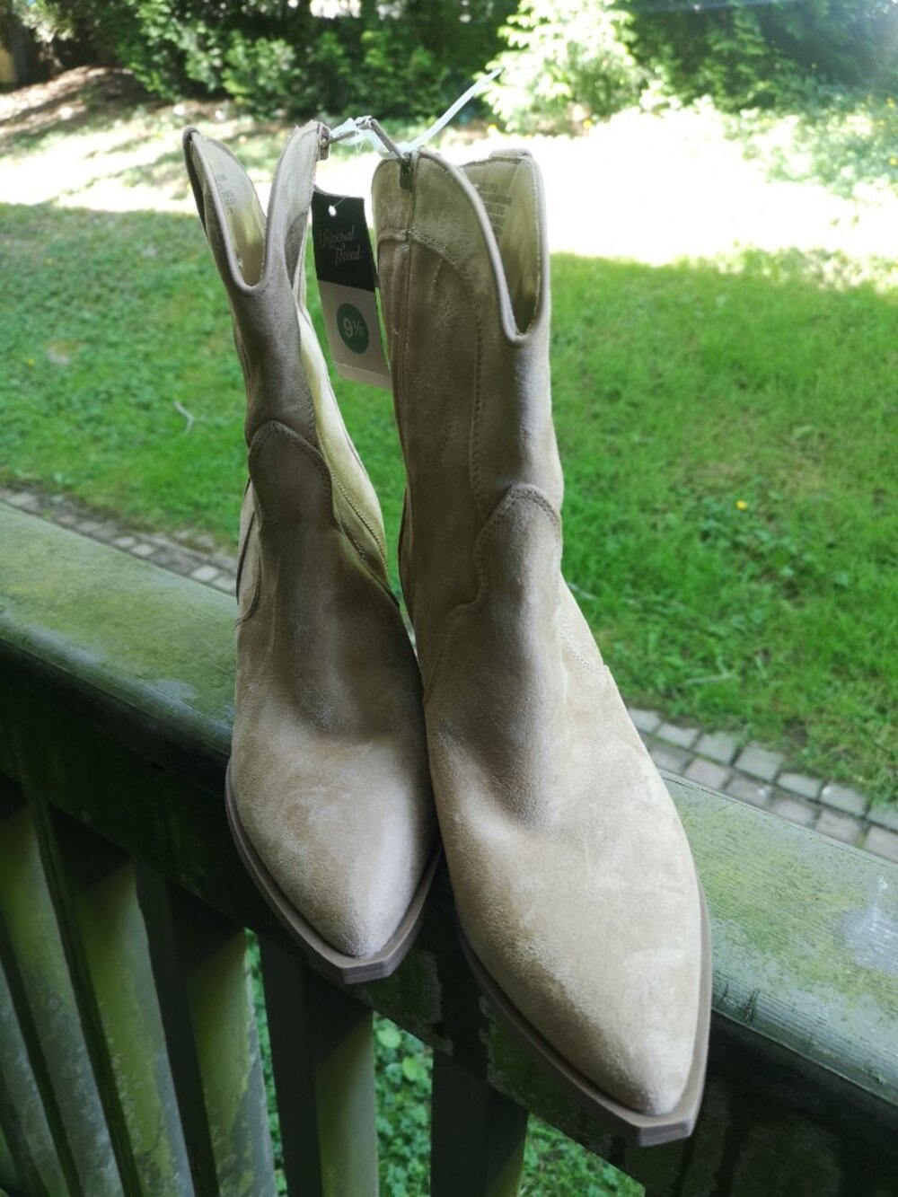 Tan Faux-Suede Cowboy Ankle Boots With Memory Foam Insole